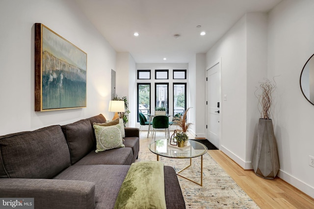 living room featuring light wood-type flooring