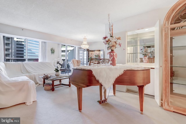 dining area featuring light colored carpet