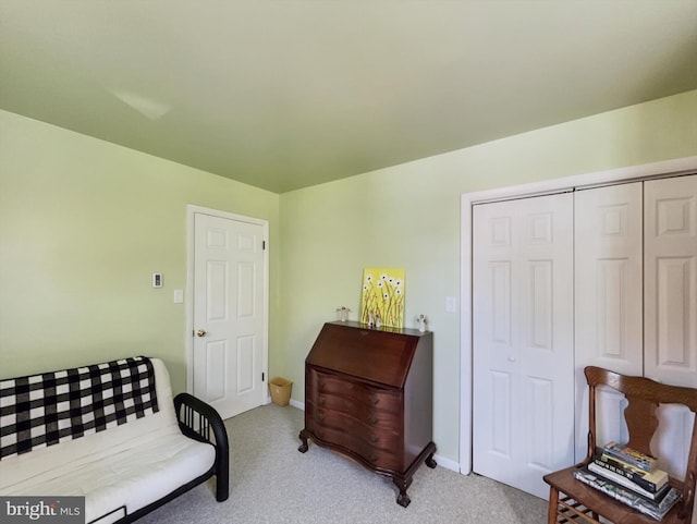 sitting room with light colored carpet