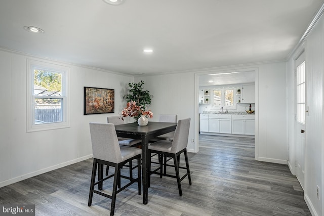 325 Howell School Rd, Bear, DE 19701 - dining room featuring crown molding, baseboards, dark wood-style floors, and recessed lighting