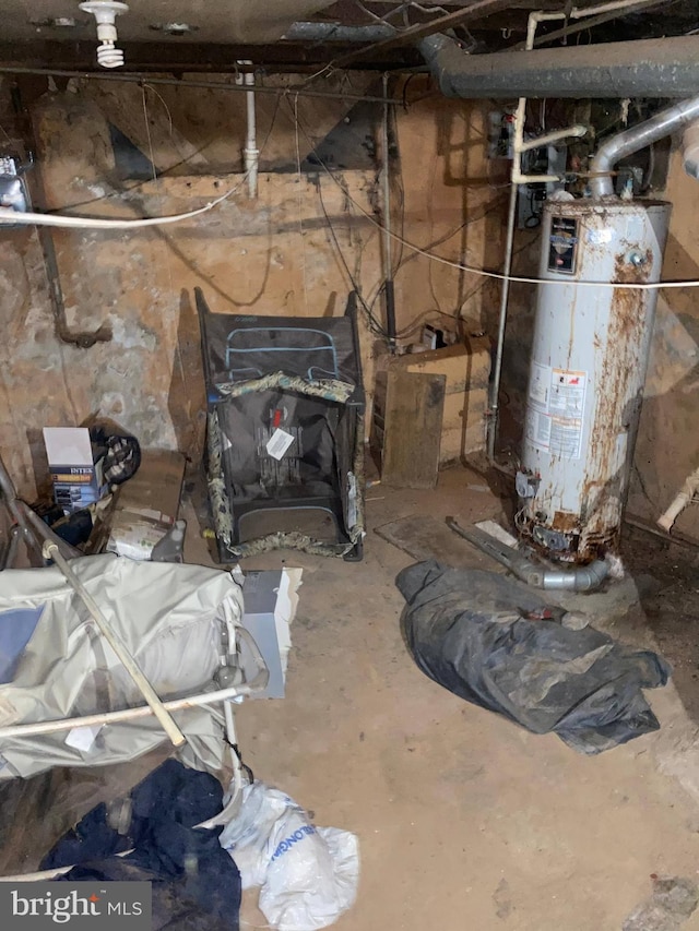 basement featuring gas water heater