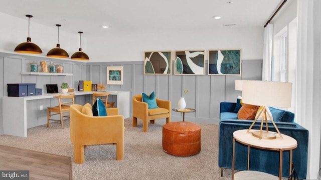 living area featuring light hardwood / wood-style flooring