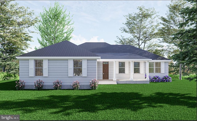 ranch-style home featuring a front lawn