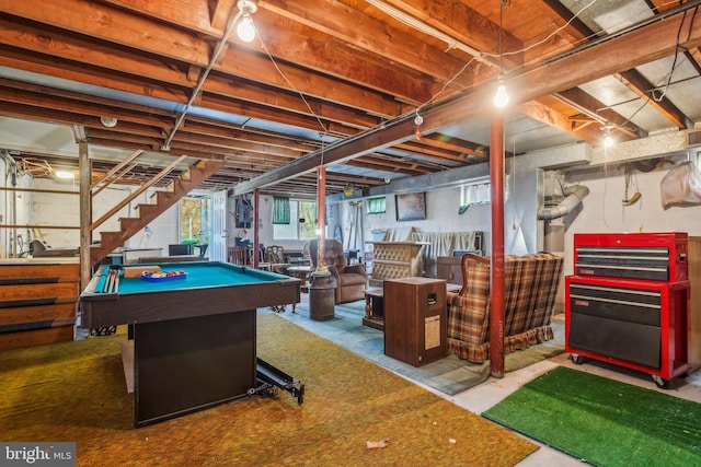 recreation room with concrete floors and billiards