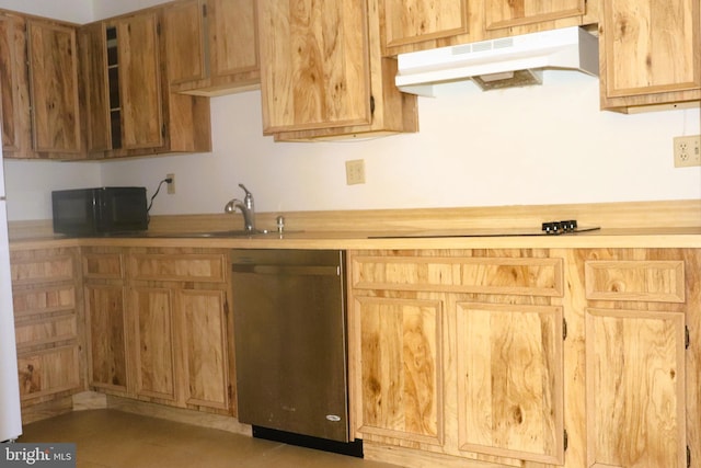 kitchen featuring sink, black appliances, and light tile patterned floors