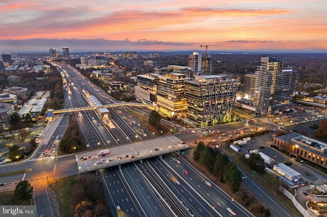 view of aerial view at dusk