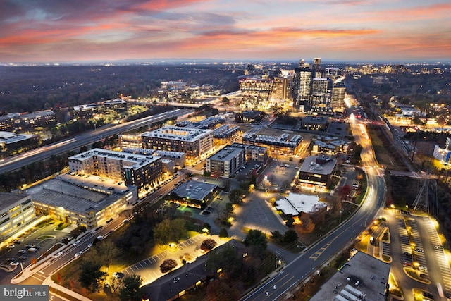 view of aerial view at dusk