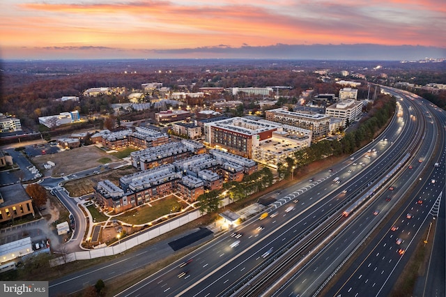 view of aerial view at dusk