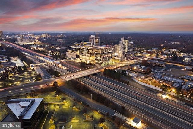 view of aerial view at dusk