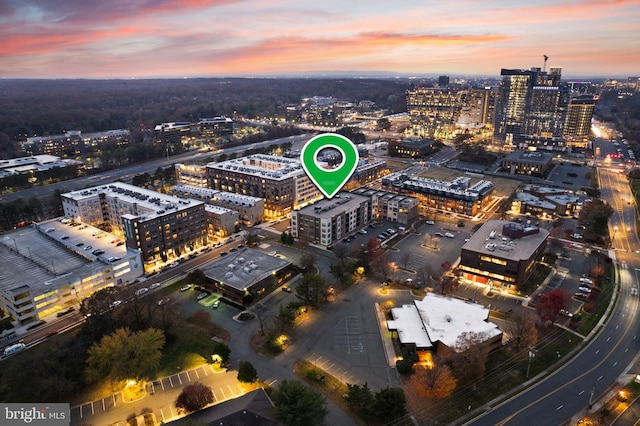 view of aerial view at dusk