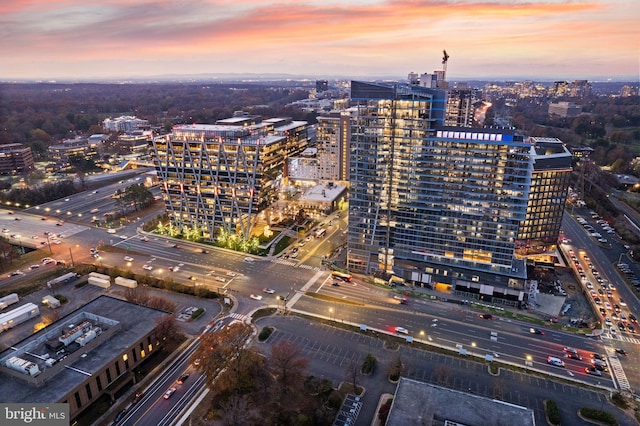 view of aerial view at dusk