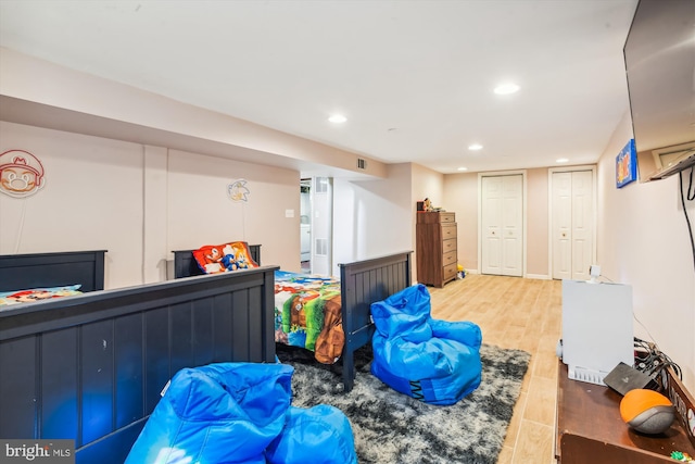 basement featuring hardwood / wood-style flooring