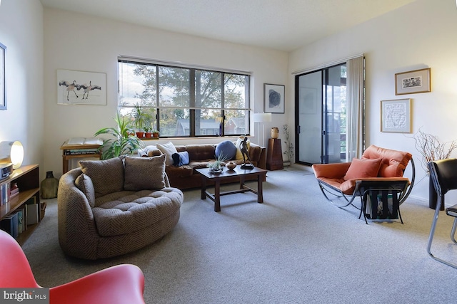 living room with light colored carpet