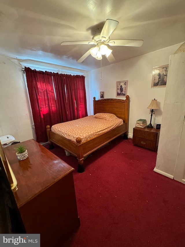 bedroom with carpet floors and ceiling fan