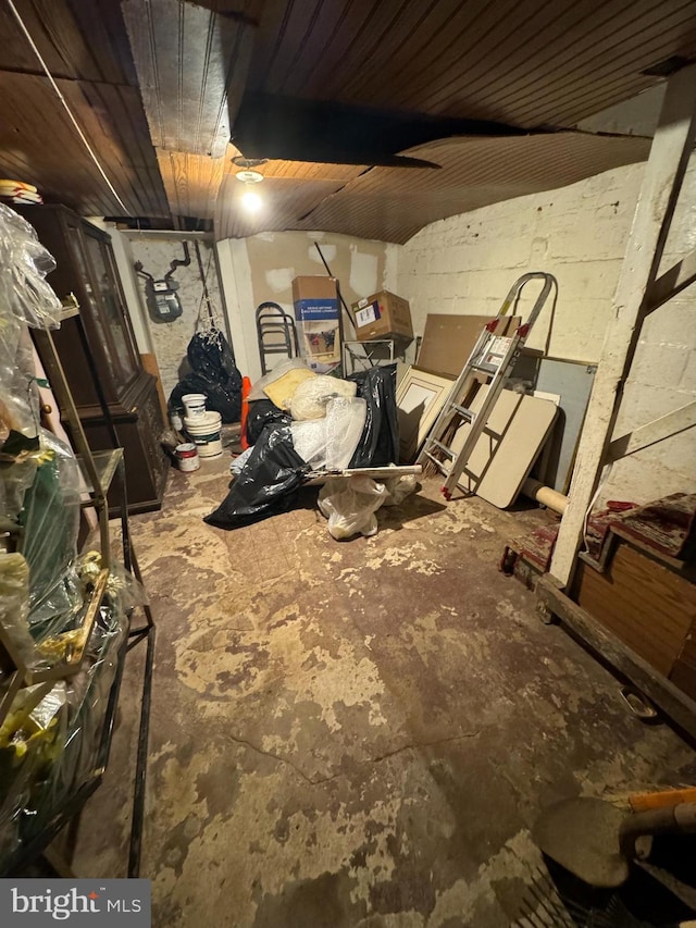 basement with wood ceiling