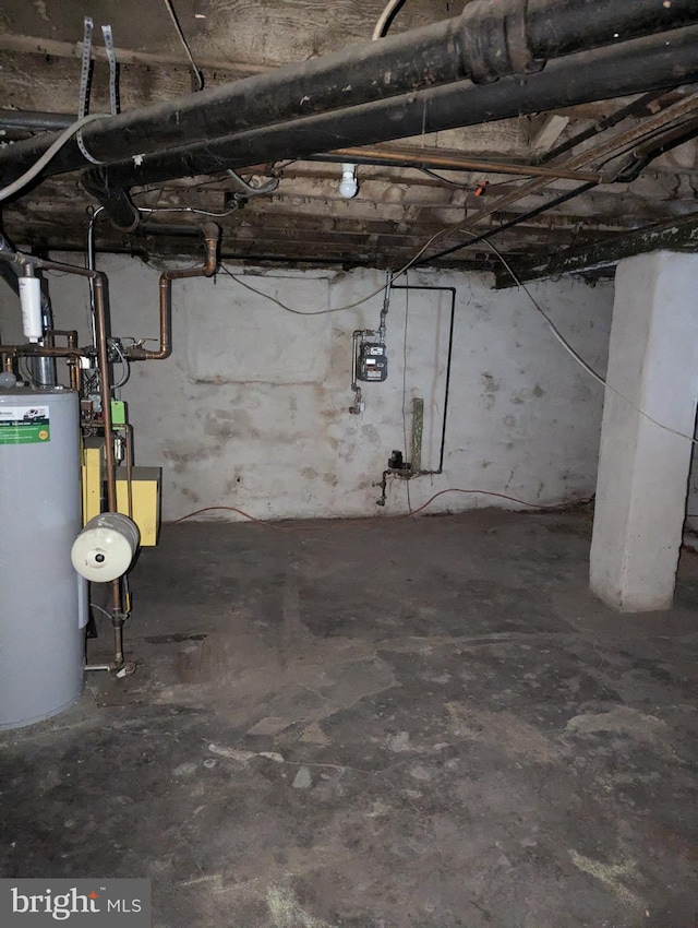 basement featuring gas water heater