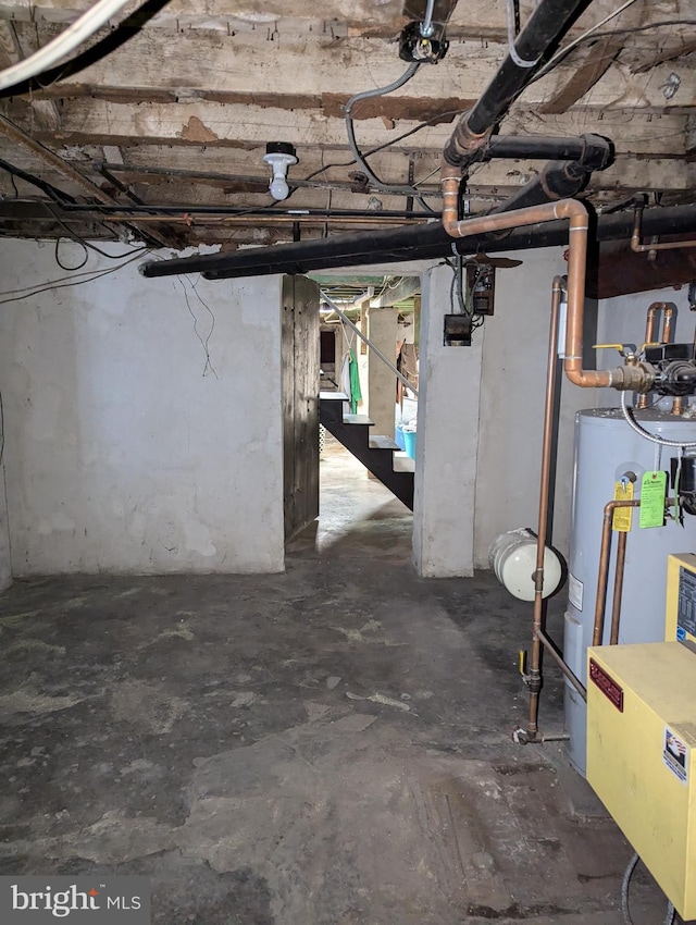 basement featuring electric water heater