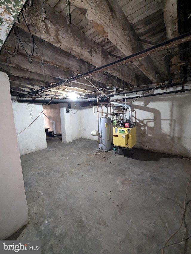 basement featuring gas water heater