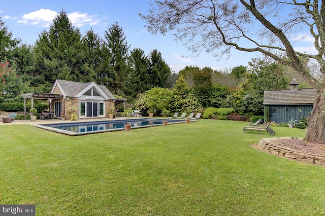 1601 Brintons Bridge Rd, Chadds Ford, PA 19317 - view of yard featuring an outdoor pool, an outdoor structure, an exterior structure, and a pergola