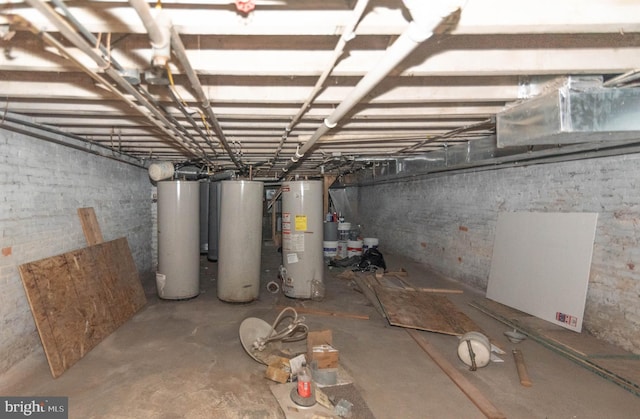 basement featuring water heater