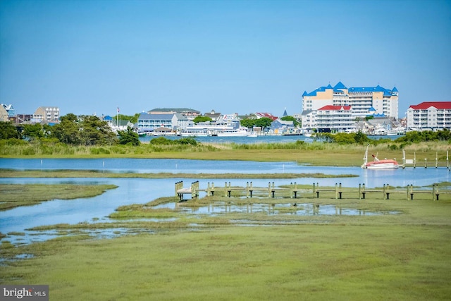 dock area featuring a water view