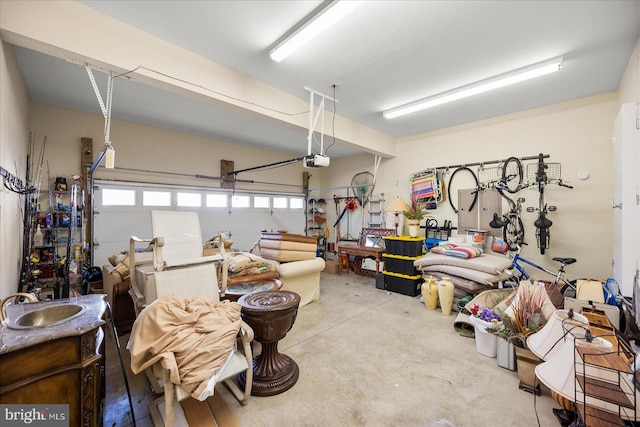 garage with sink and a garage door opener