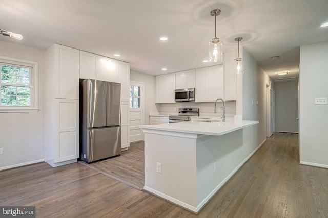 kitchen featuring appliances with stainless steel finishes, sink, kitchen peninsula, and a wealth of natural light