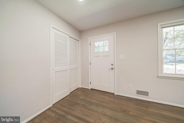 entrance foyer featuring a healthy amount of sunlight and dark hardwood / wood-style flooring