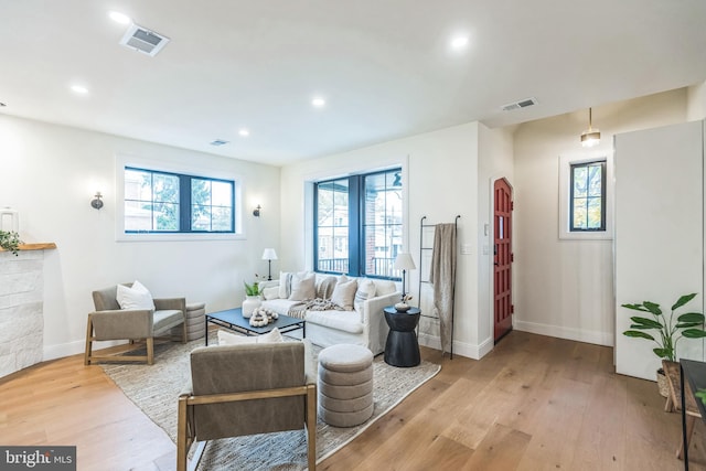 living room with light wood-type flooring