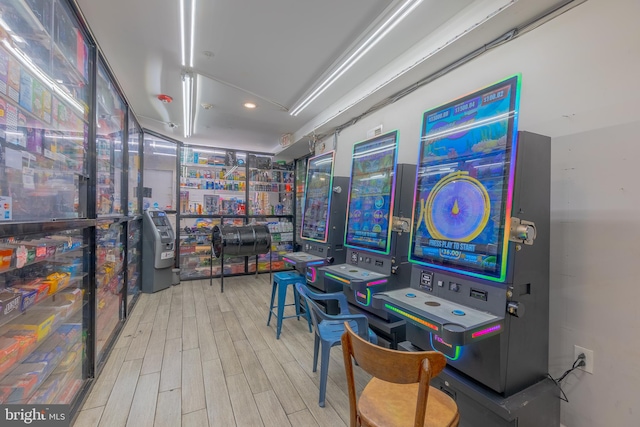 game room featuring light hardwood / wood-style floors