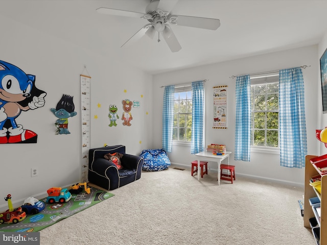 211 Glyndon Meadow Rd, Reisterstown, MD 21136 - rec room with carpet flooring, baseboards, and a ceiling fan