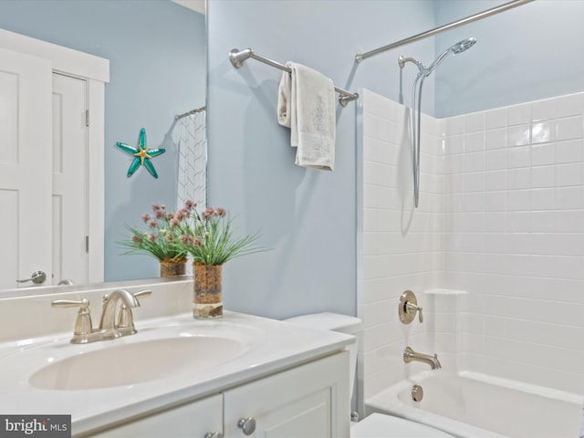 full bathroom with vanity, toilet, and bathing tub / shower combination