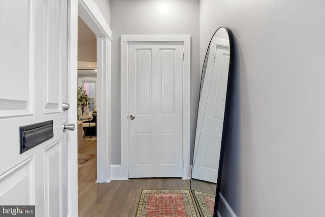 corridor featuring wood-type flooring