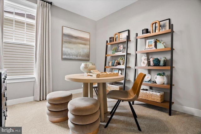 sitting room with light colored carpet