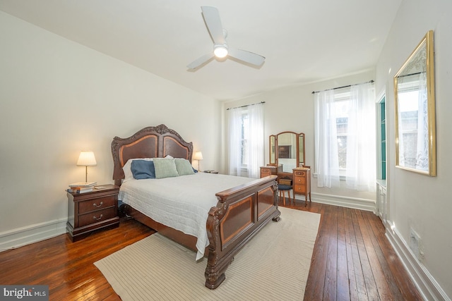 bedroom featuring ceiling fan and dark hardwood / wood-style flooring