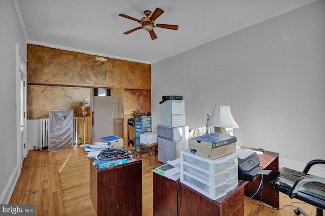 161 W High St, Womelsdorf, PA 19567 - office area featuring ceiling fan, wood finished floors, and ornamental molding