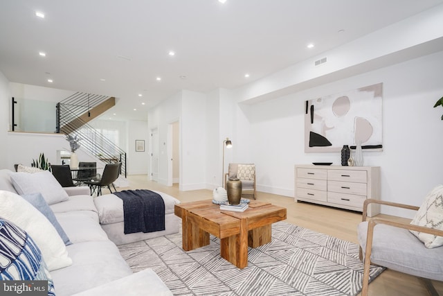 living room with light wood-type flooring