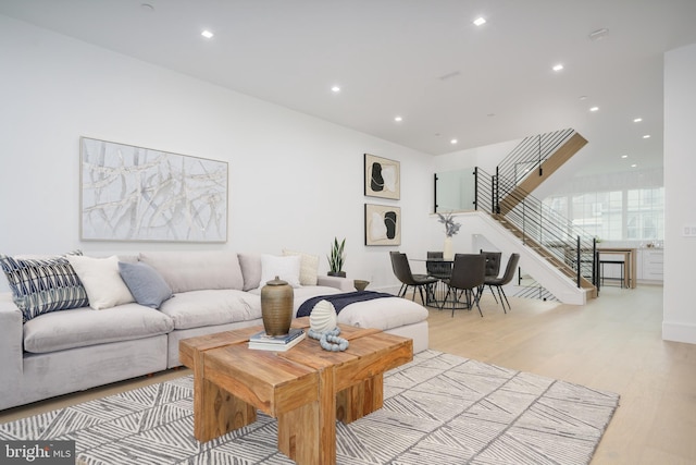 living room featuring light wood-type flooring