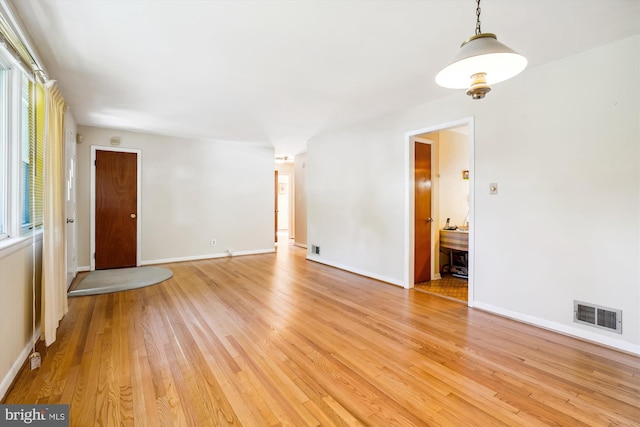 spare room featuring plenty of natural light and light hardwood / wood-style flooring