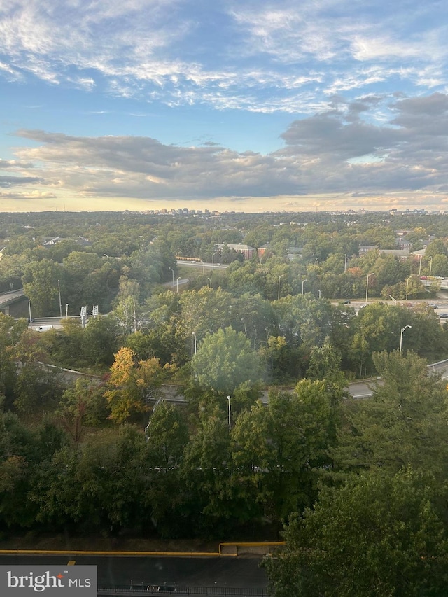 view of aerial view at dusk