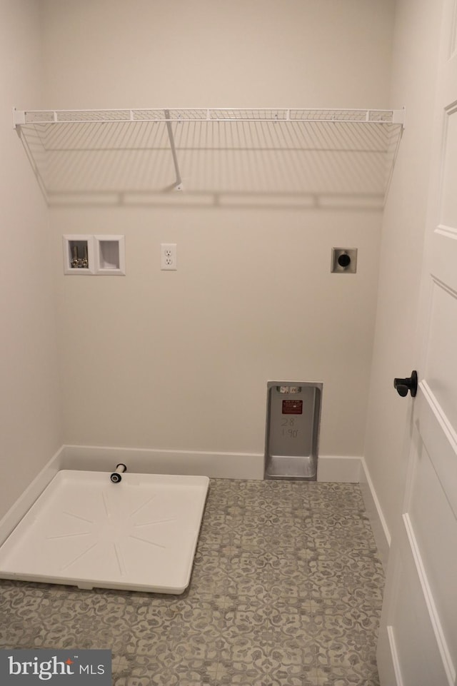 clothes washing area with hookup for a washing machine and electric dryer hookup