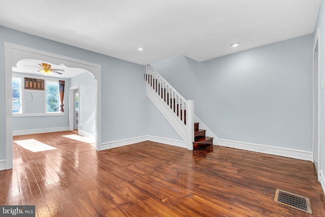 entryway featuring hardwood / wood-style floors and ceiling fan