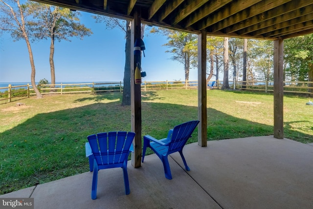 view of patio / terrace featuring a water view