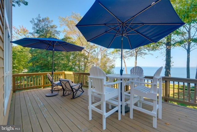 wooden terrace with a water view