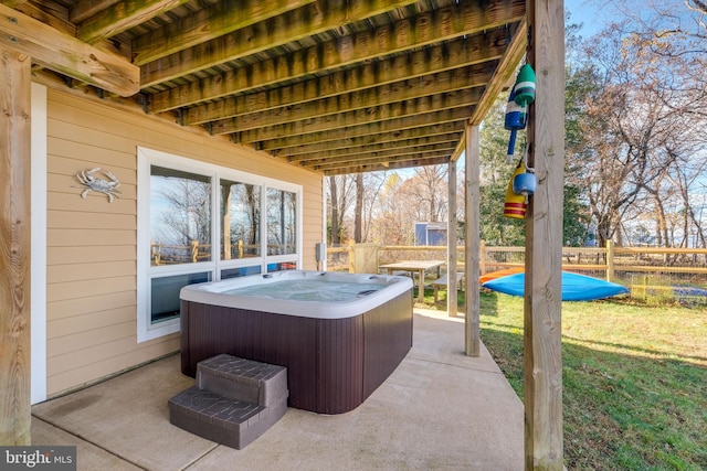 view of patio with a hot tub