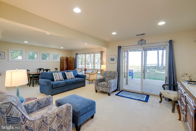 carpeted living room featuring a healthy amount of sunlight