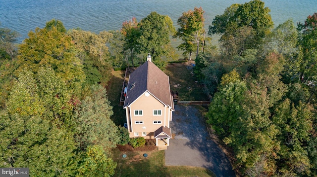 aerial view with a water view