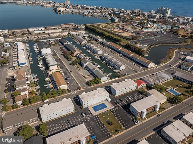 bird's eye view featuring a water view