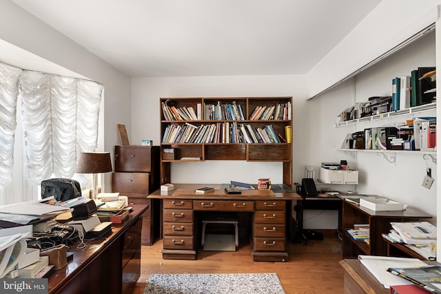 office with light hardwood / wood-style flooring