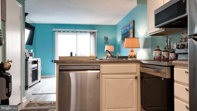 kitchen with sink, light hardwood / wood-style floors, and appliances with stainless steel finishes